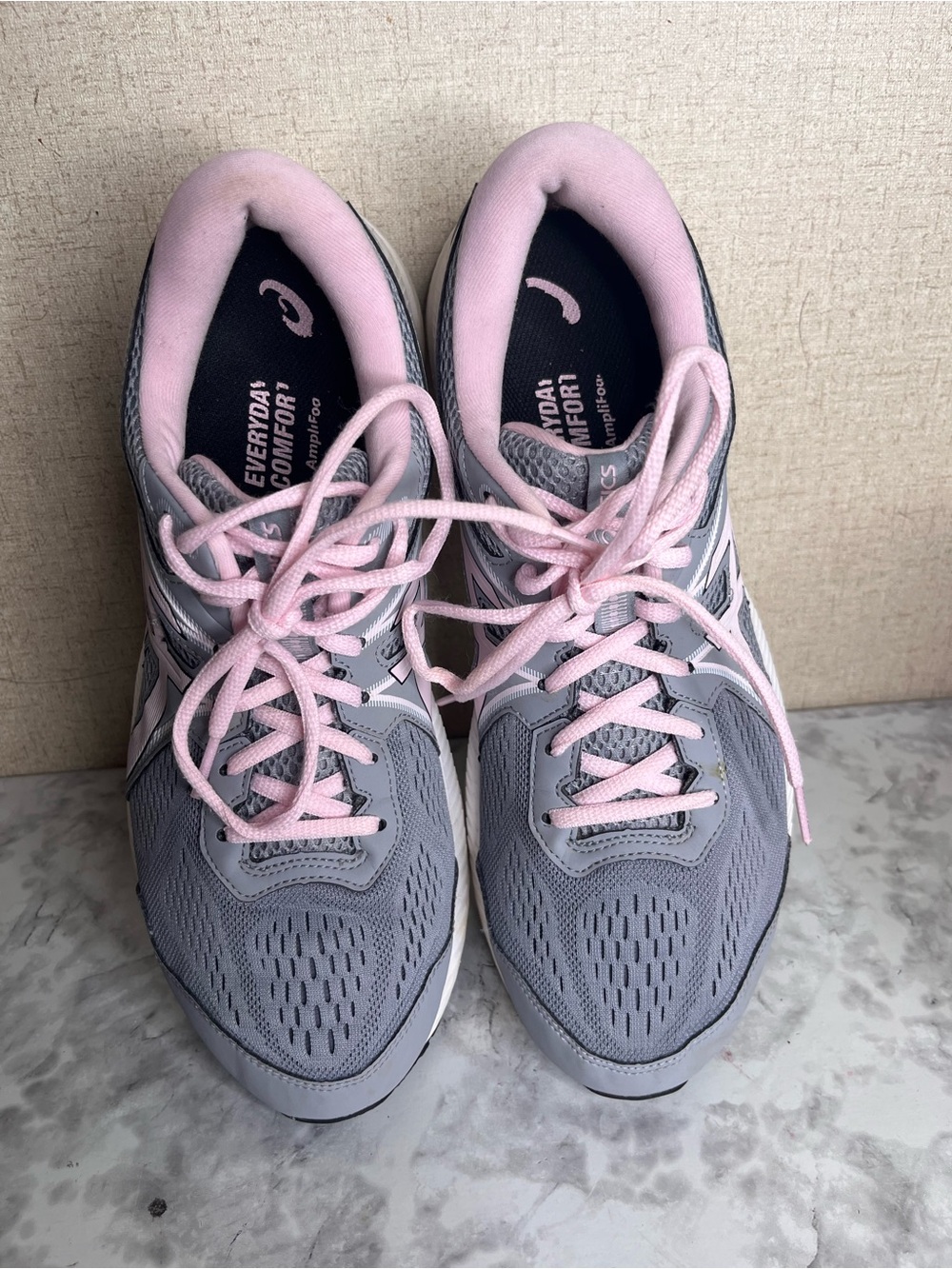 Asics Gray and Pink Womenโs Athletic Shoes